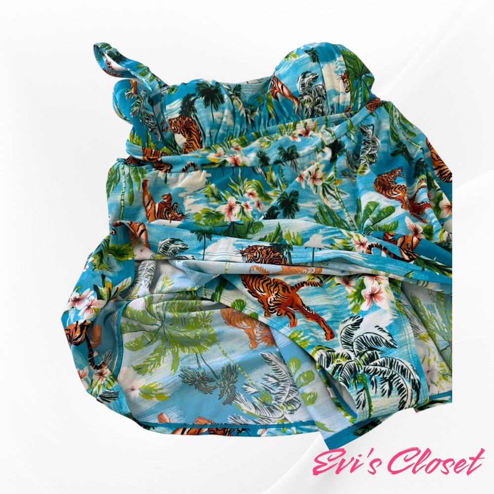 torrid Teal Tropical Print Skirted Swimdress - Picture 5 of 10